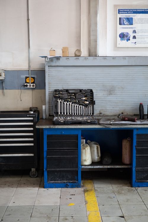 Organized tools on workbench